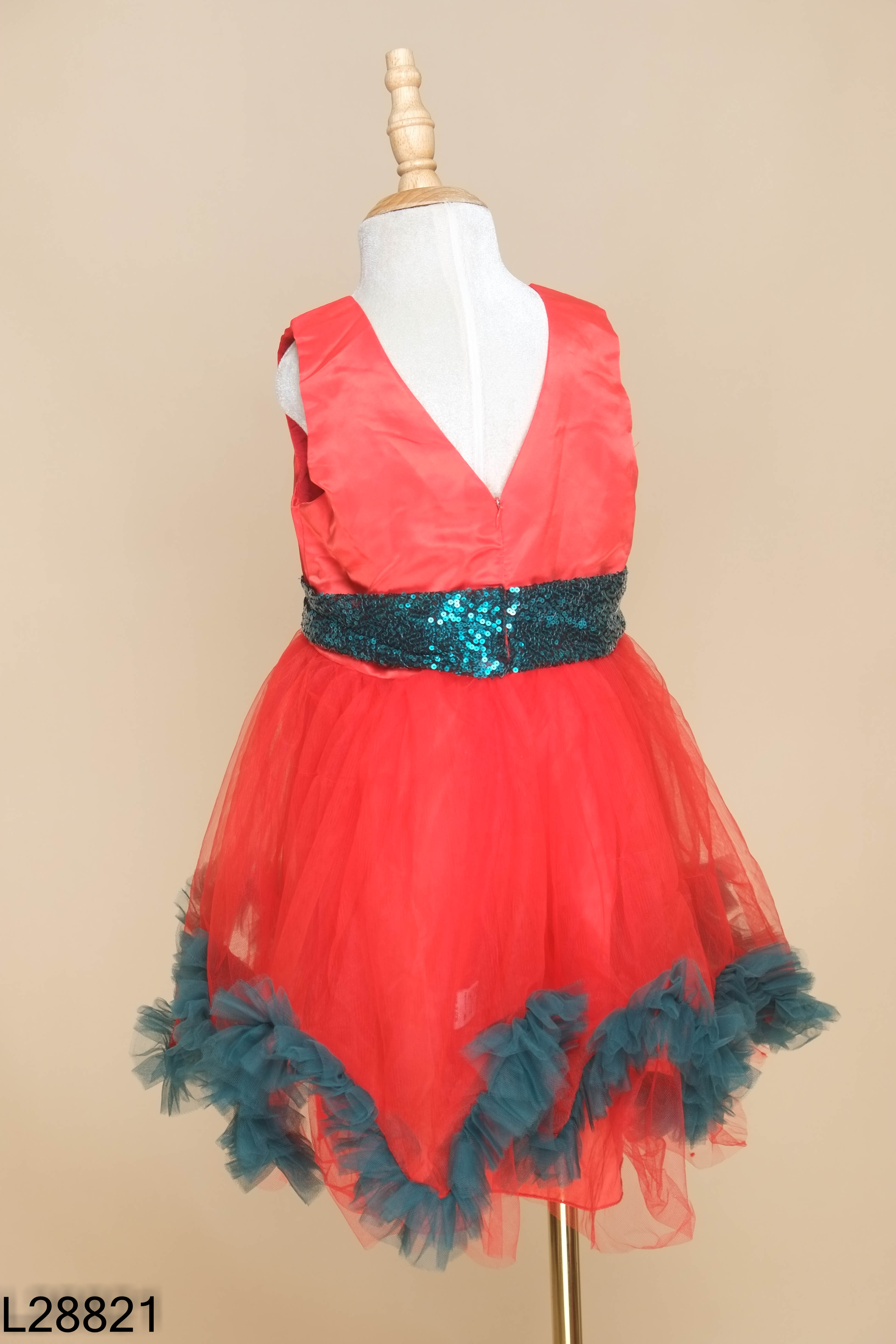 Váy đỏ mix xanh lưới KIDS