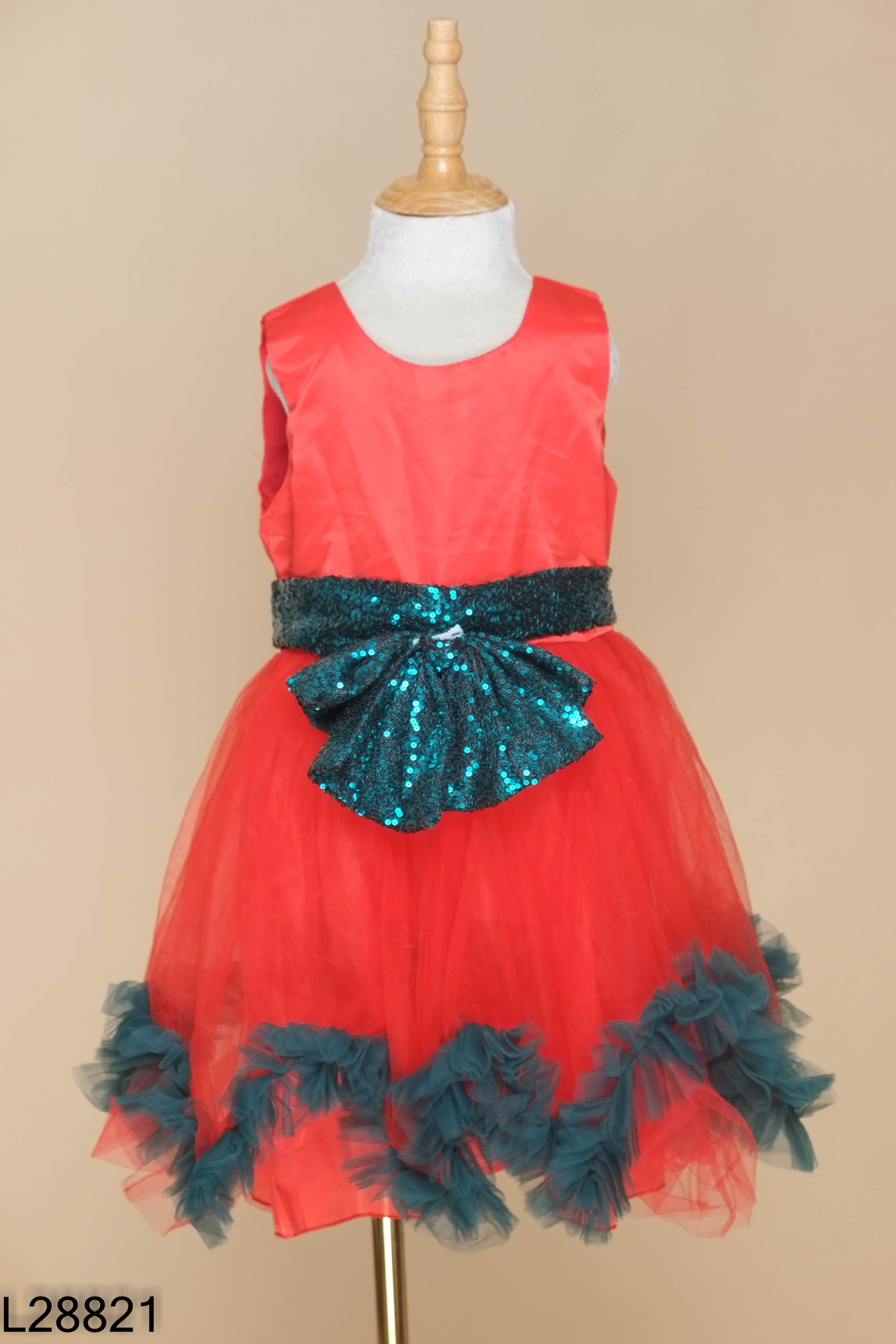 Váy đỏ mix xanh lưới KIDS