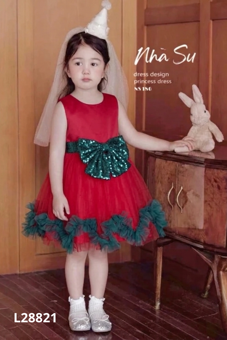 Váy đỏ mix xanh lưới KIDS