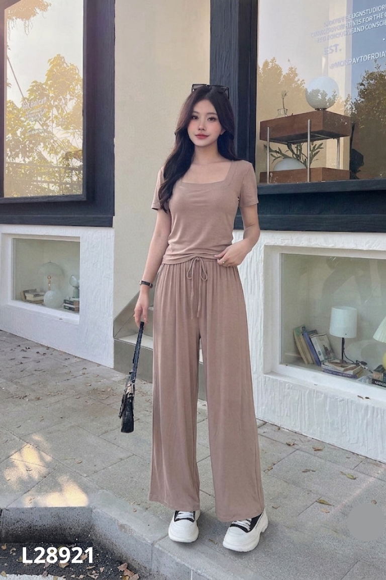 Set áo + quần dài nâu trơn