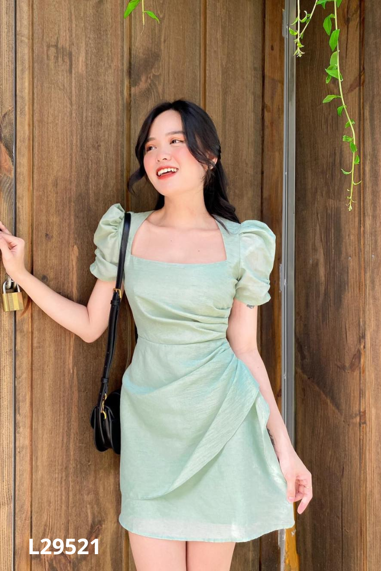 Váy đũi xanh GOLA cổ vuông