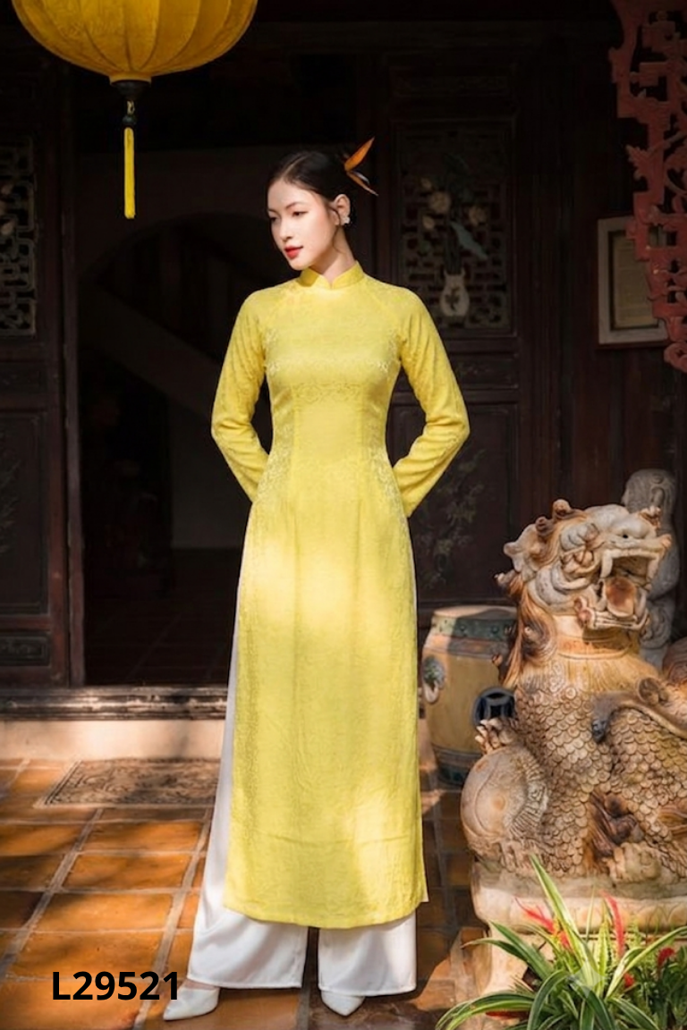 Set áo dài vàng+quần trắng