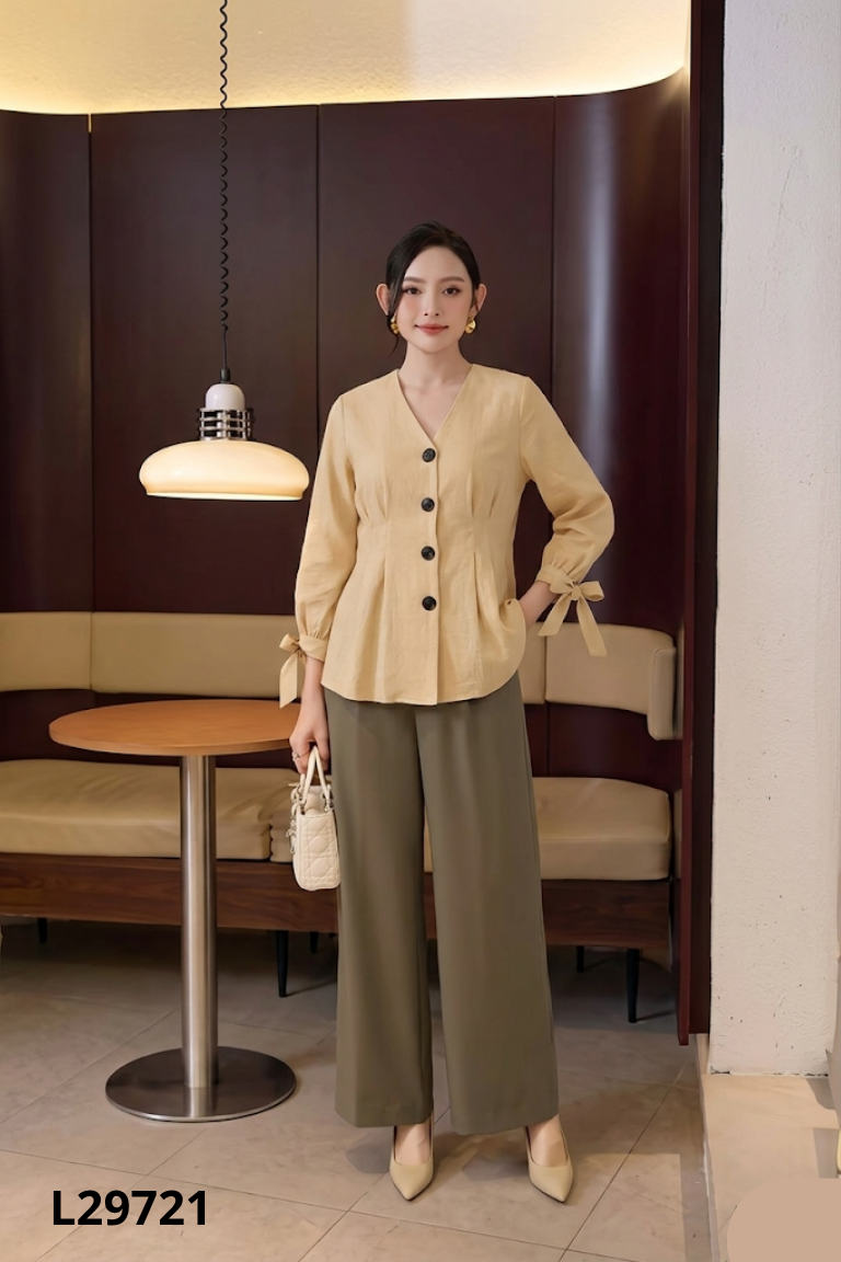 Áo IVY LADIES nâu cổ tim