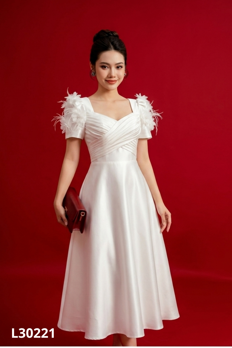 Váy trắng TRÚC ANH DESIGN tay đính hoa