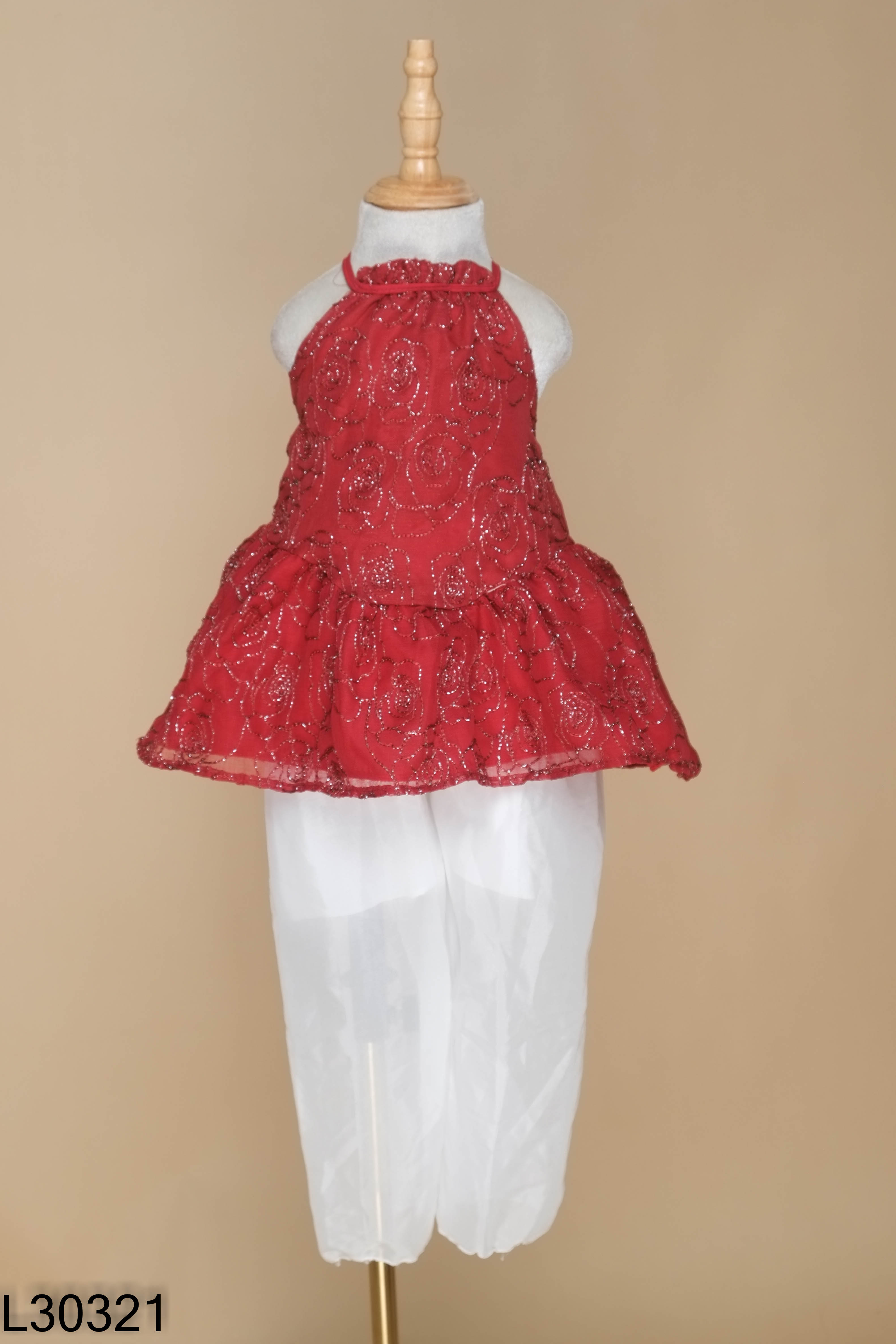 Set áo áo đỏ họa tiết + quần voan trắng KIDS