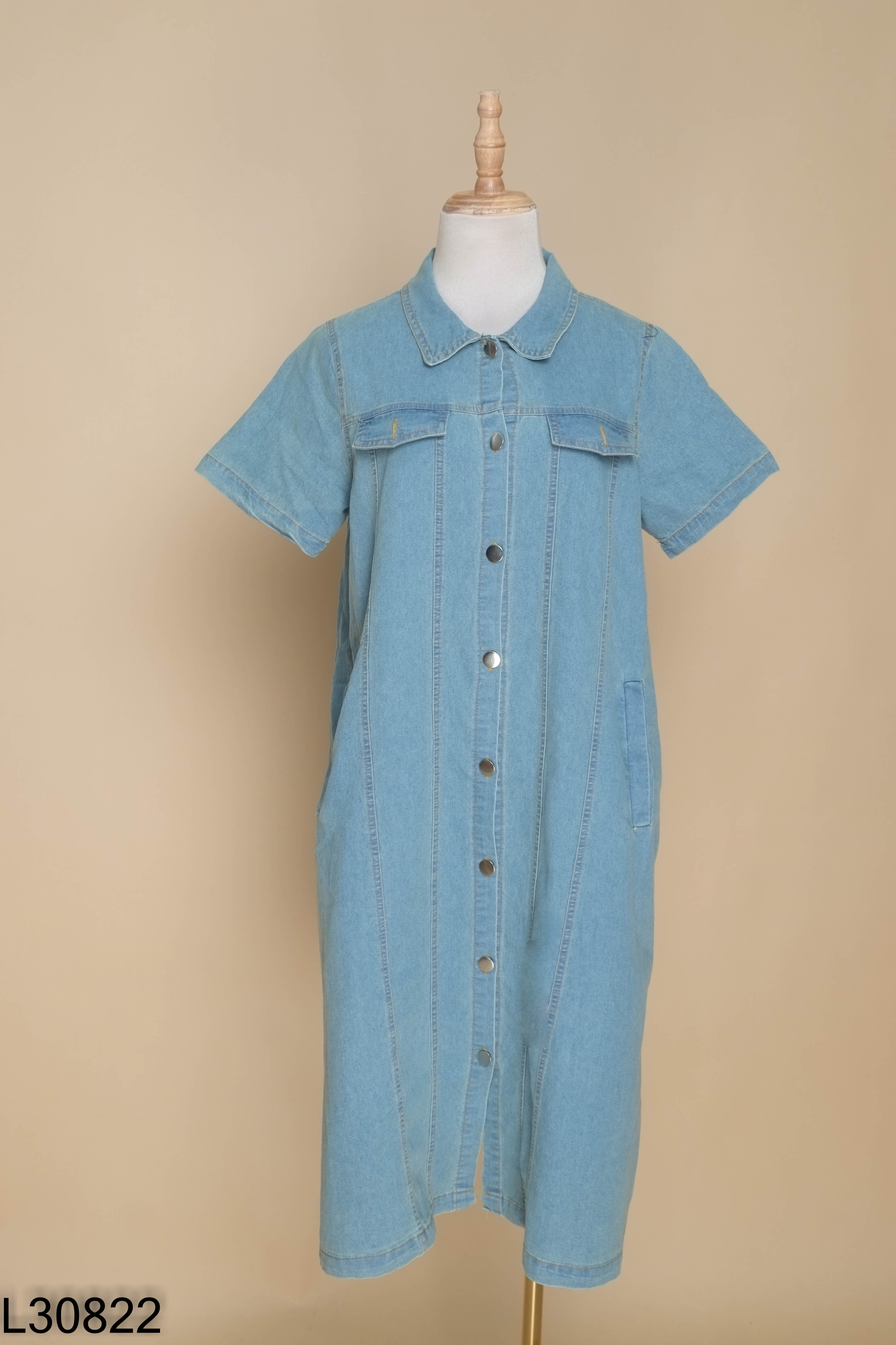 Váy jeans xanh cổ sơ mi