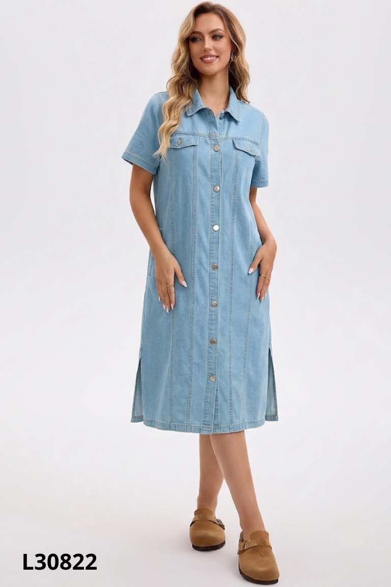 Váy jeans xanh cổ sơ mi