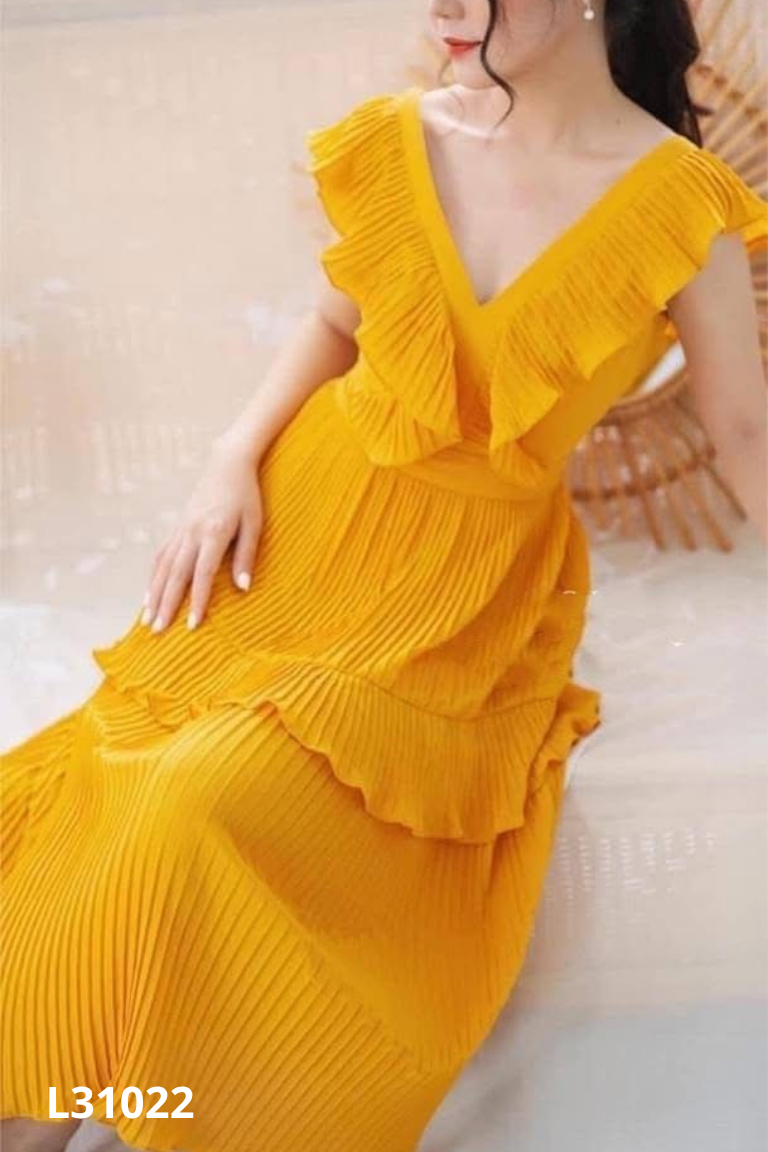 Váy cam dáng dài xếp ly