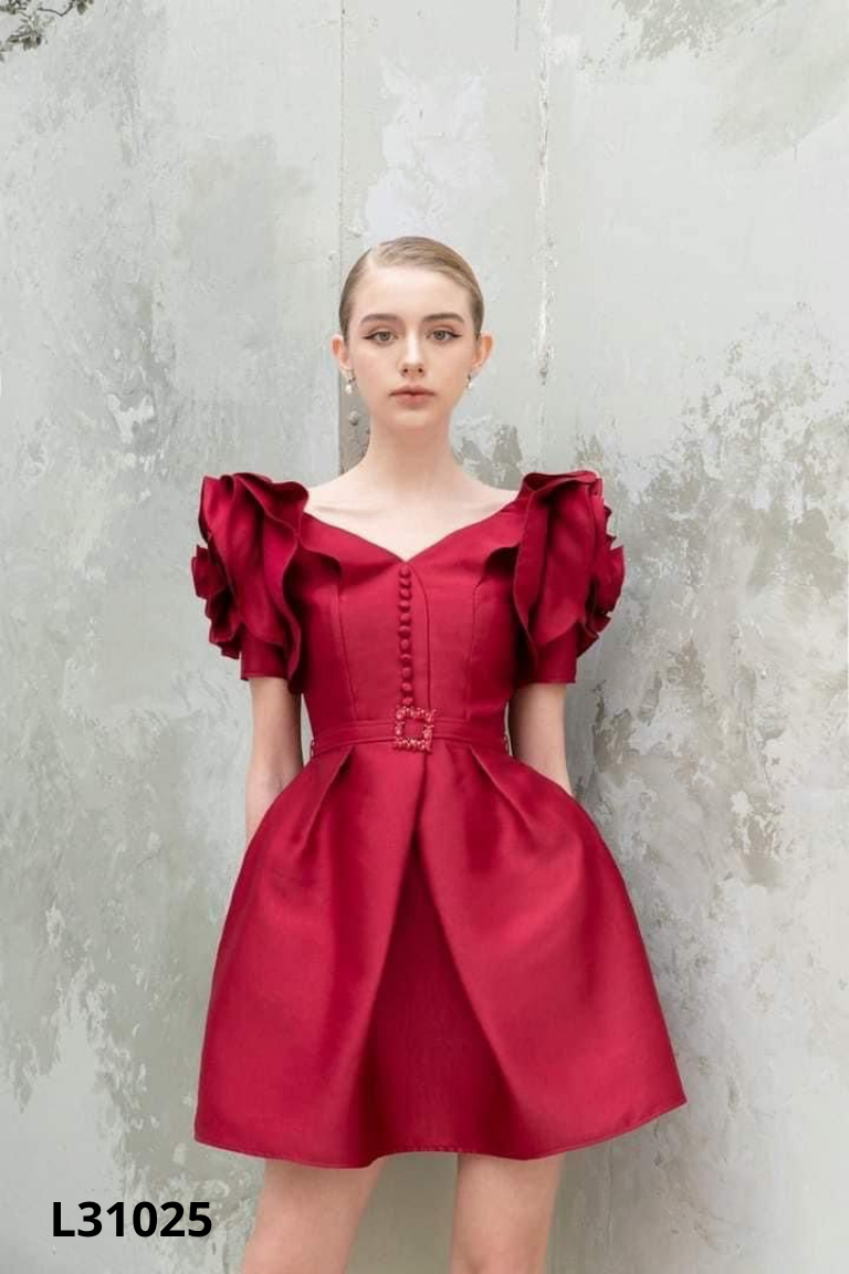 Váy taffa đỏ phối bèo