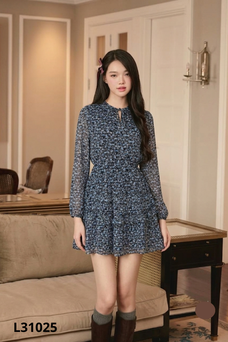 Váy MÉO voan đen họa tiết hoa