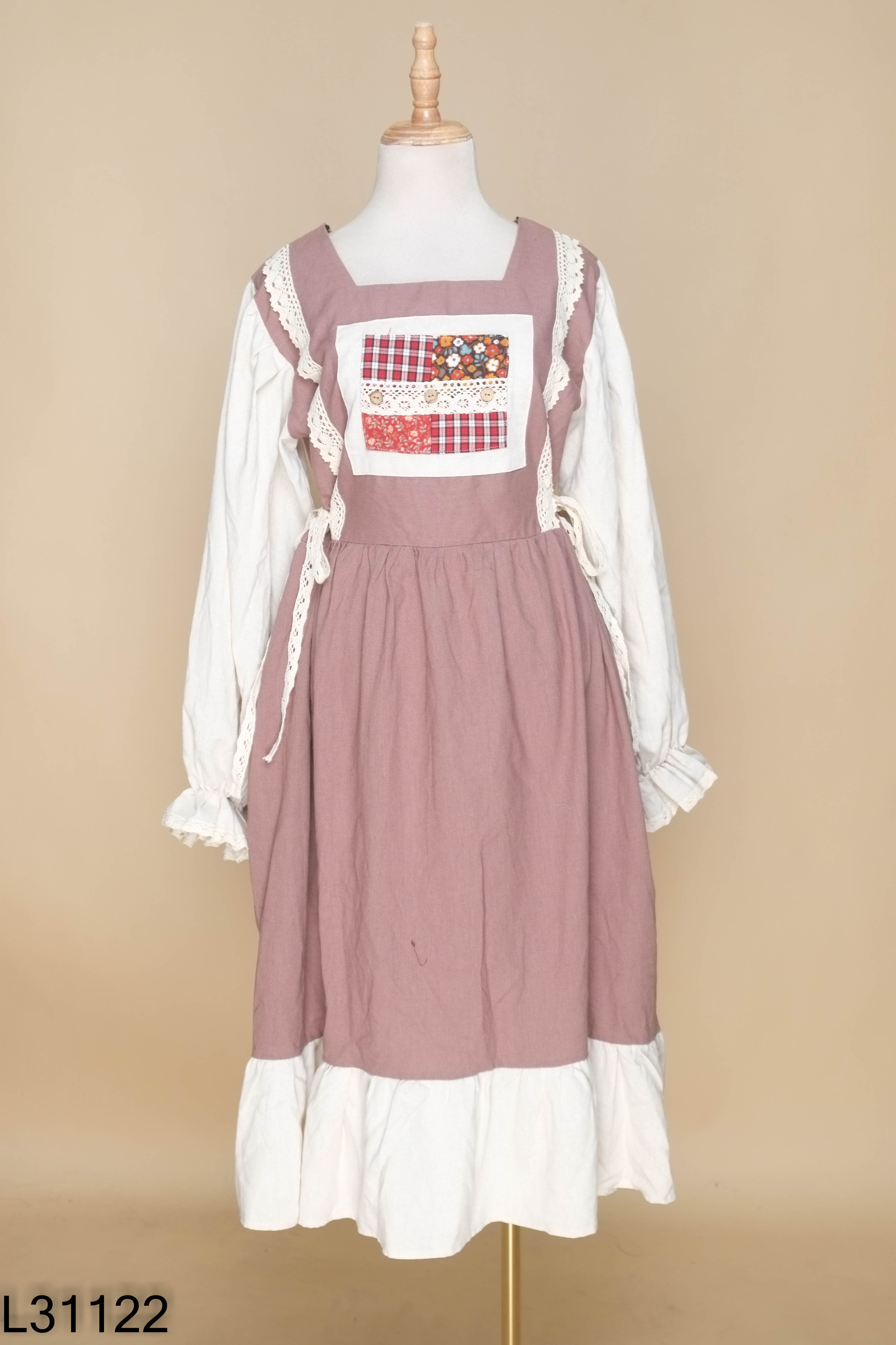 Váy GÀ VINTAGE nâu phối be