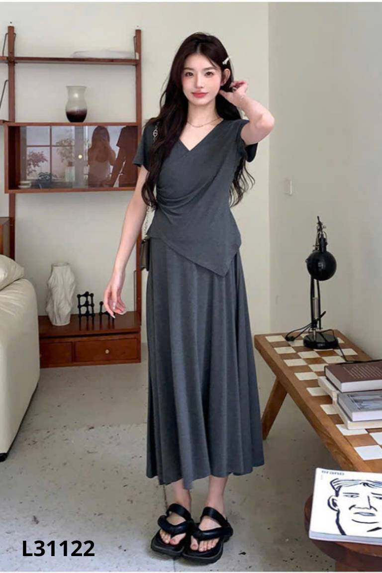 Set áo + váy dài xám trơn