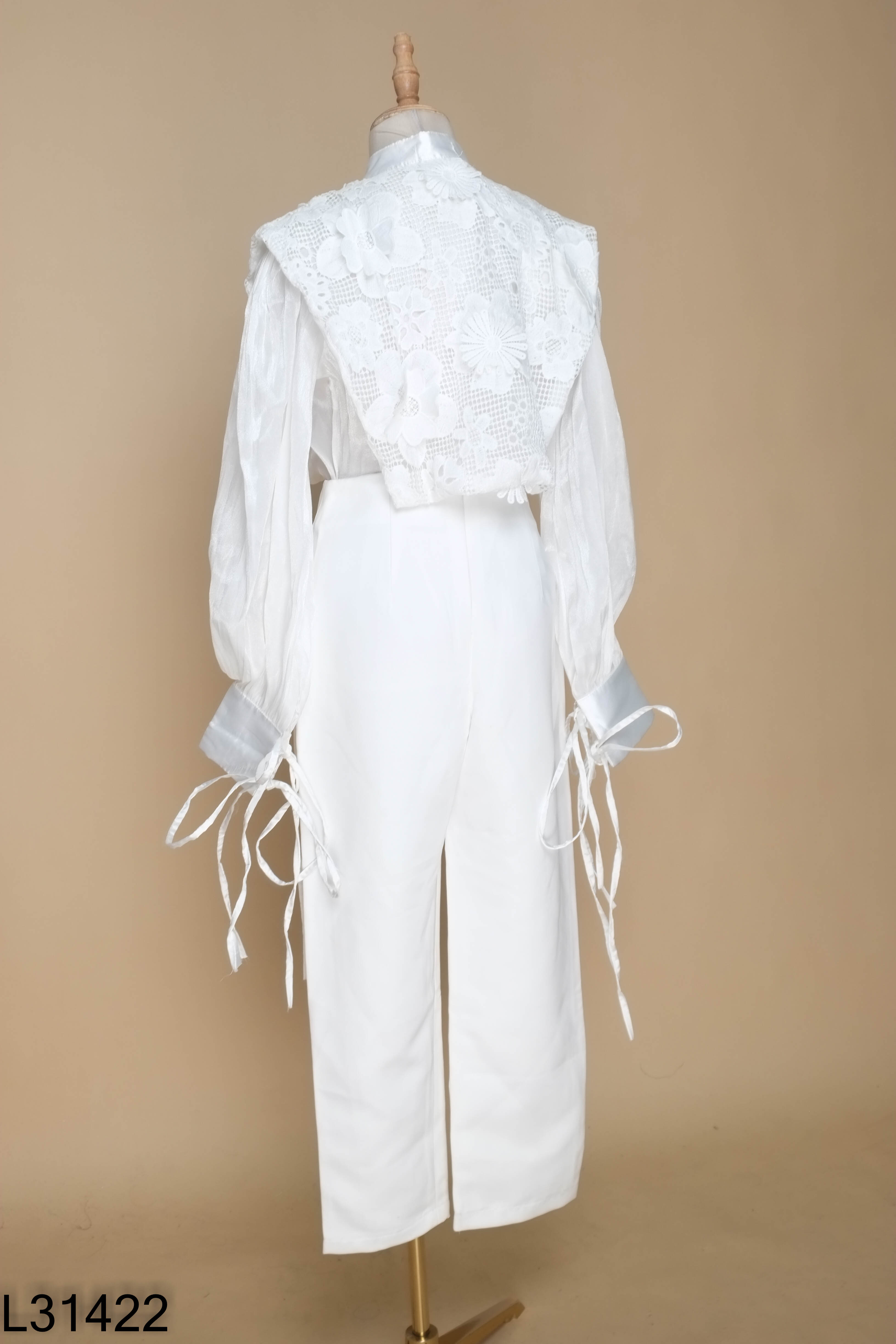 NEWTAG Set LT Studio organza trắng áo sơ mi + quần