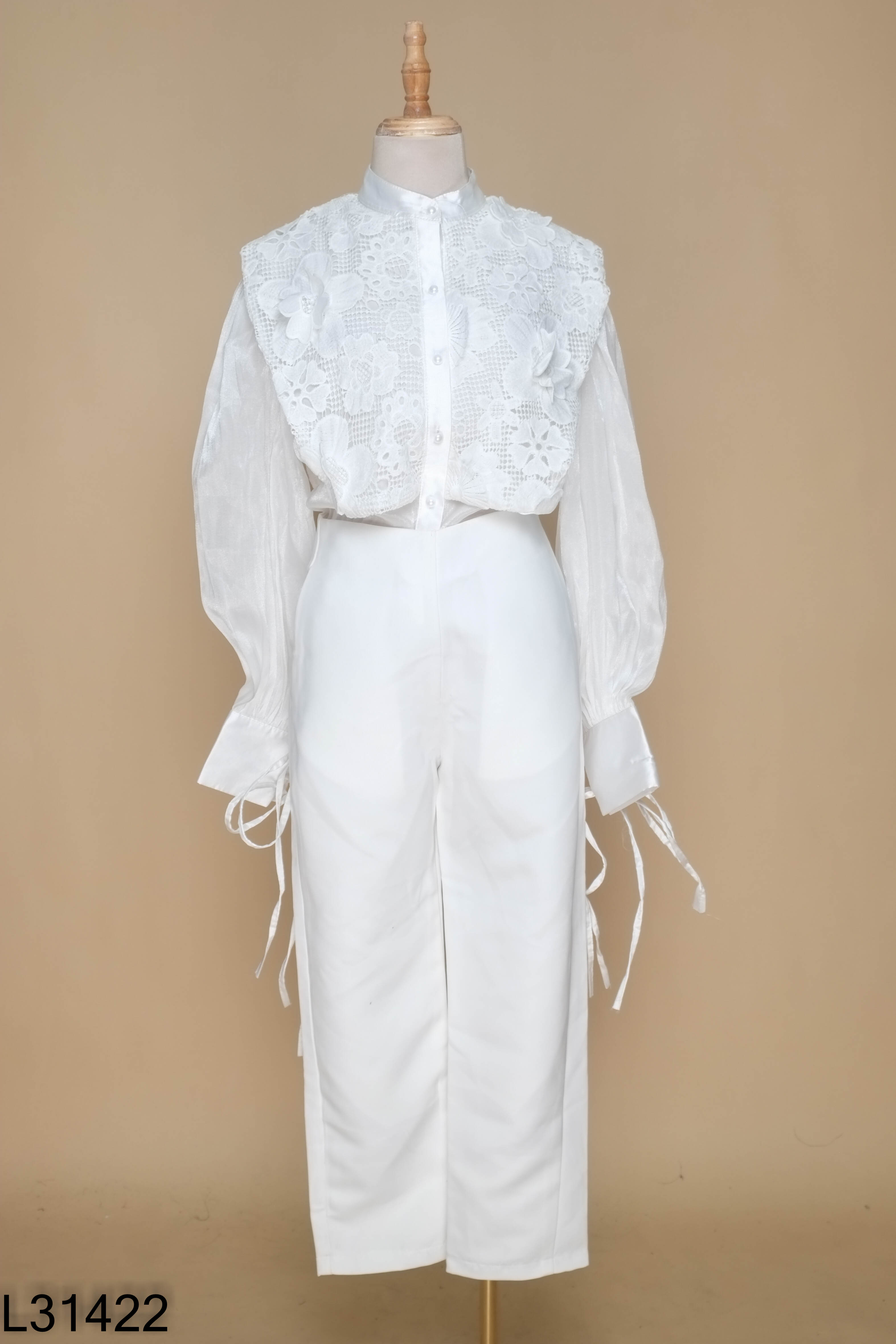 NEWTAG Set LT Studio organza trắng áo sơ mi + quần
