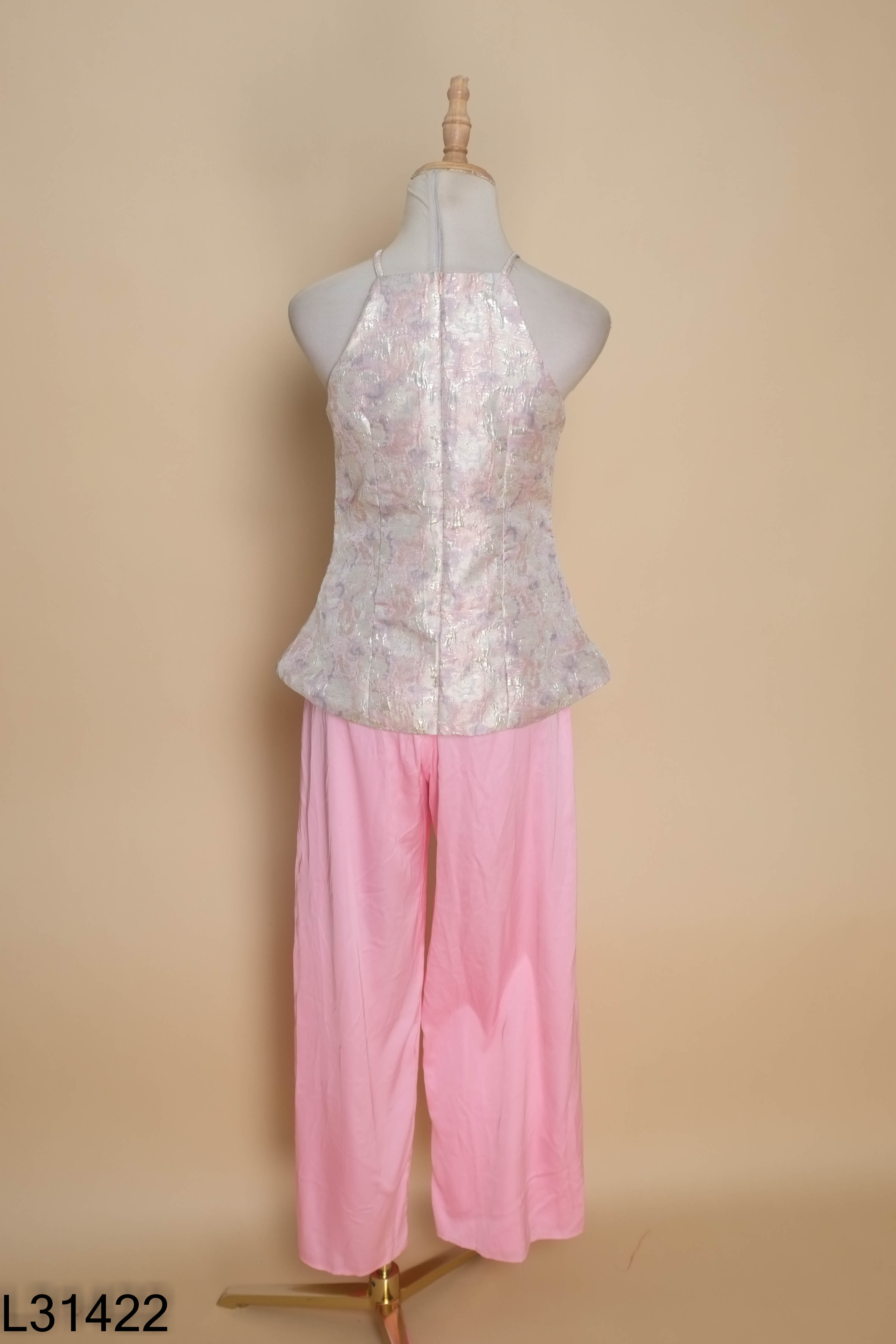 Set áo hồng ánh nhũ + quần lụa hồng