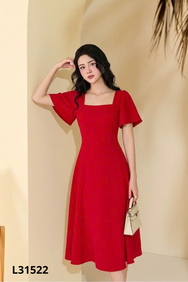 Váy ZAMY đỏ cổ vuông
