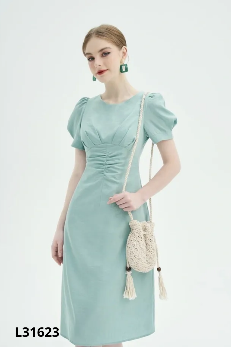 Váy đũi xanh ADORE DRESS dúm eo
