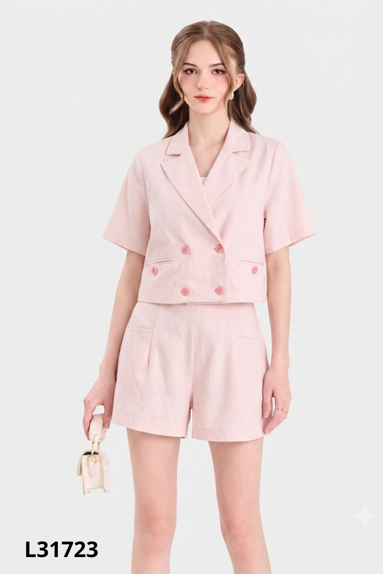 Set Áo vest hồng ngắn + Quần short