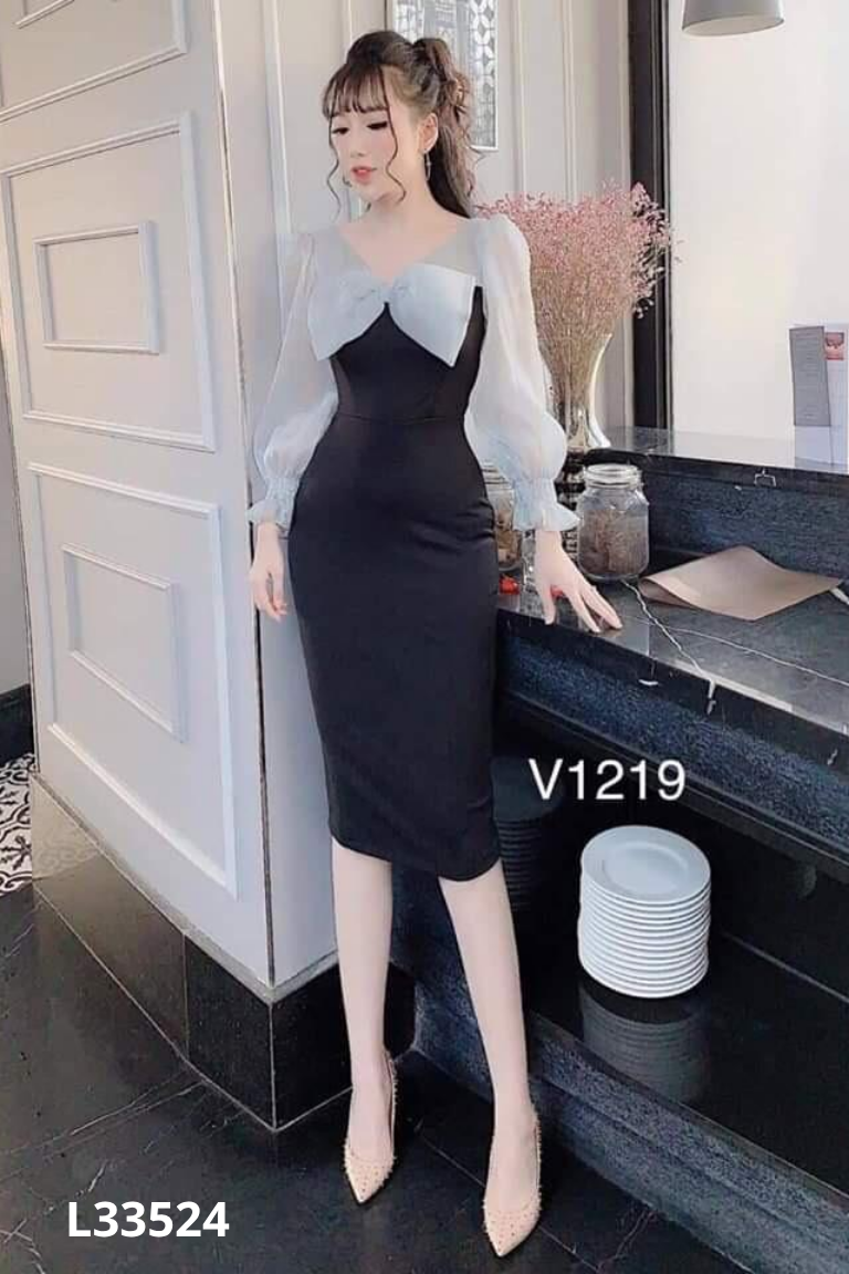 Váy DVC đen phối voan nơ