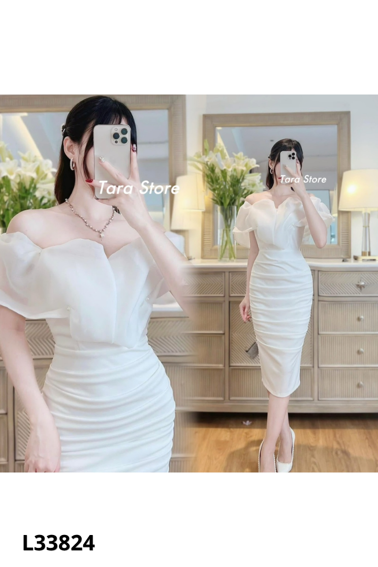 Váy trắng dúm phối bèo