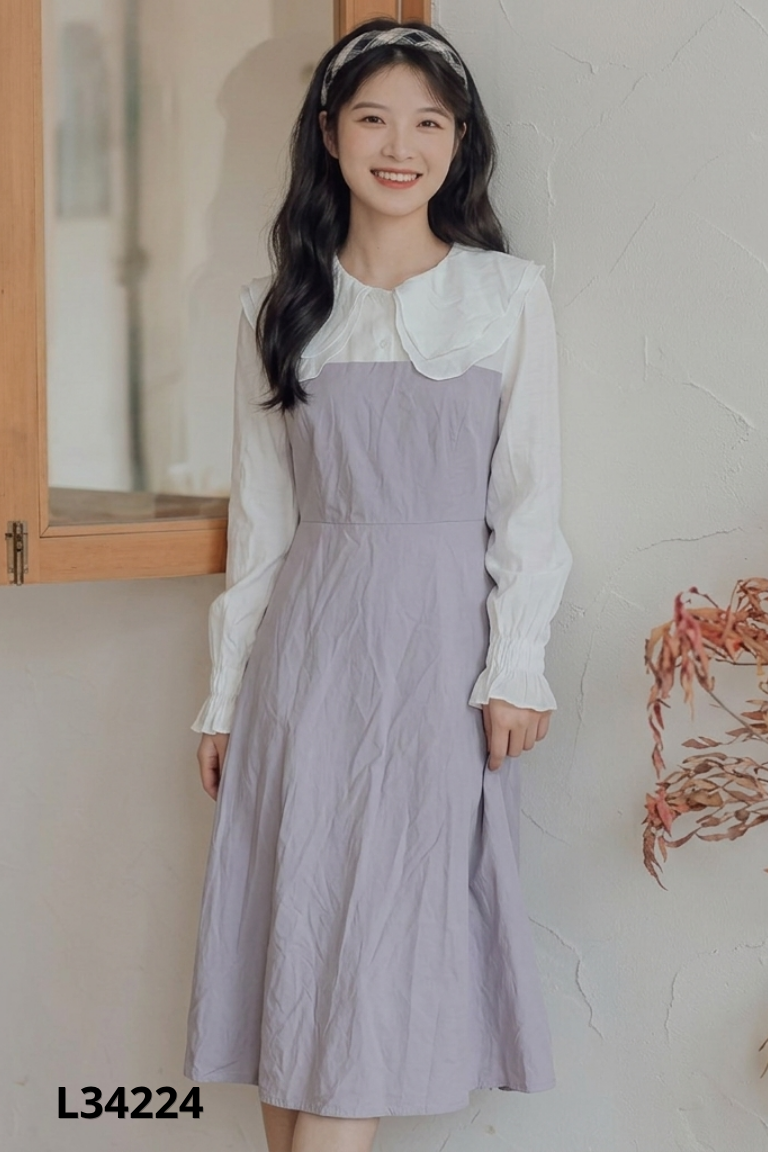 Váy xanh phối tay BURUIMI