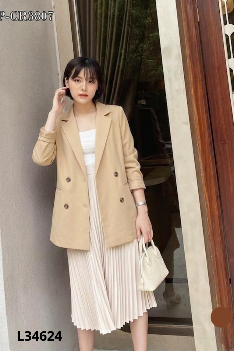 Áo khoác blazer nâu trơn