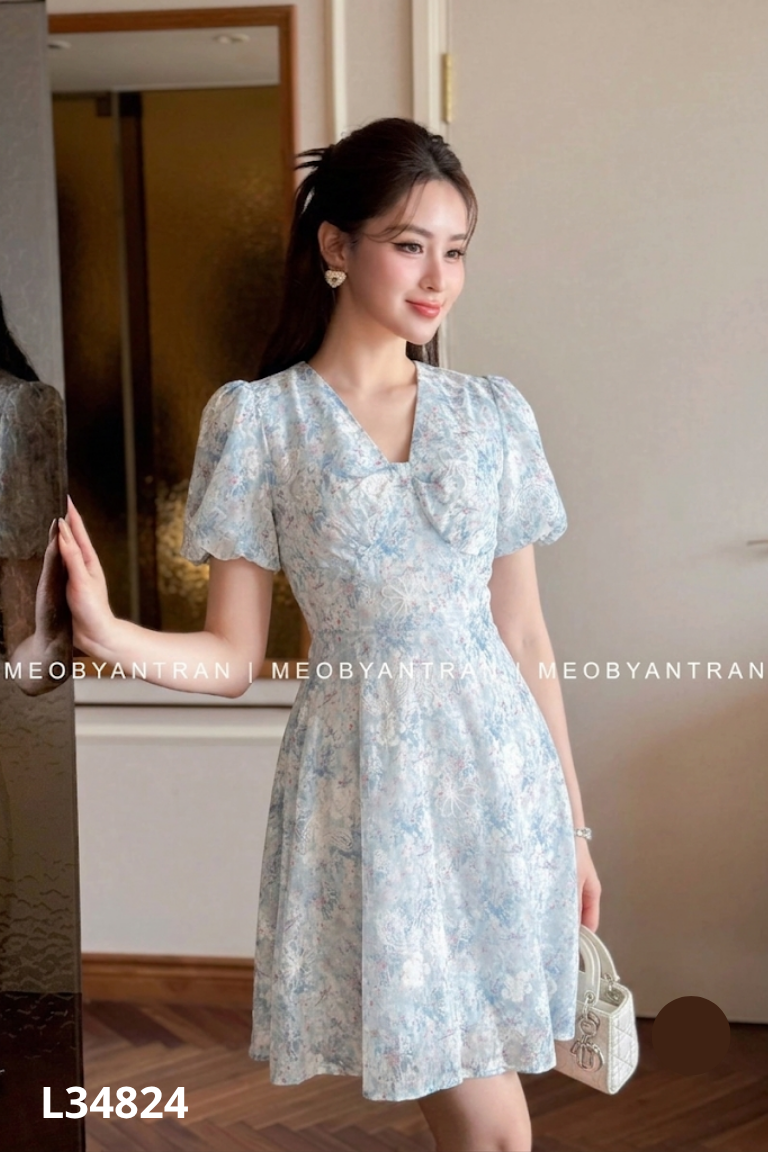 Váy HOIVU xanh thêu hoa trắng