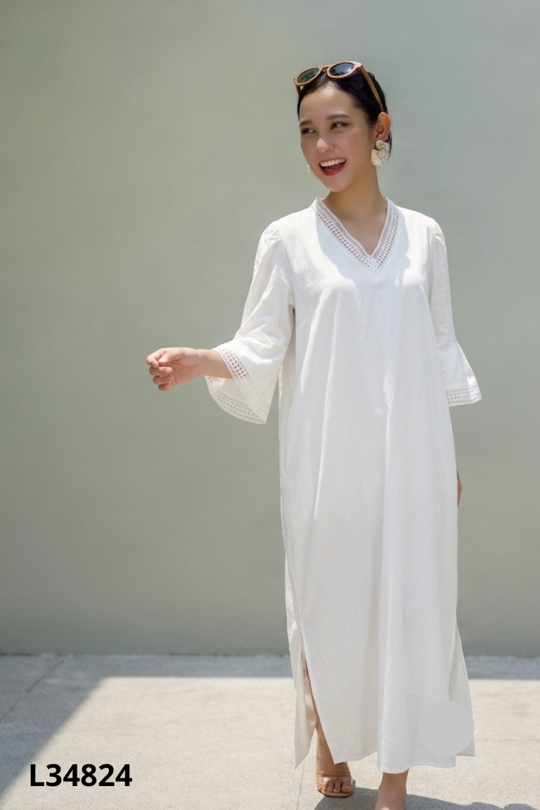 Váy LOLIE trắng suông phối ren