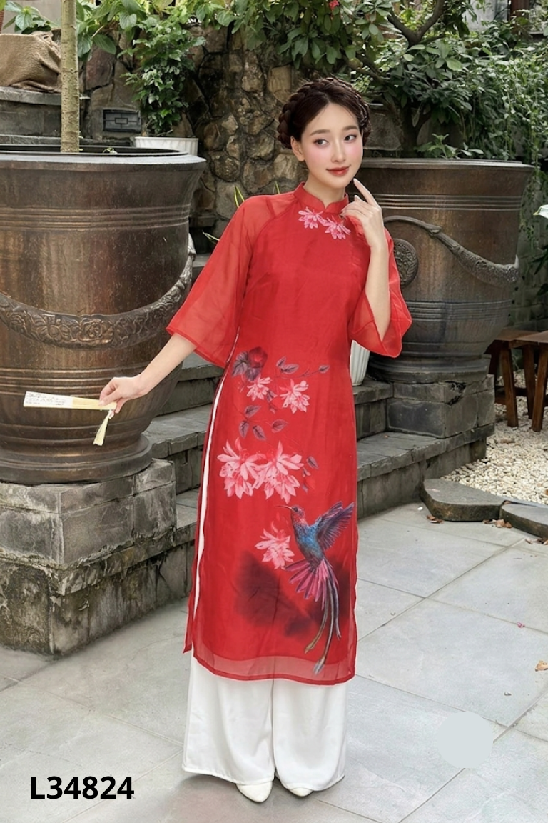 Set áo dài CHARME STORE đỏ + quần trắng