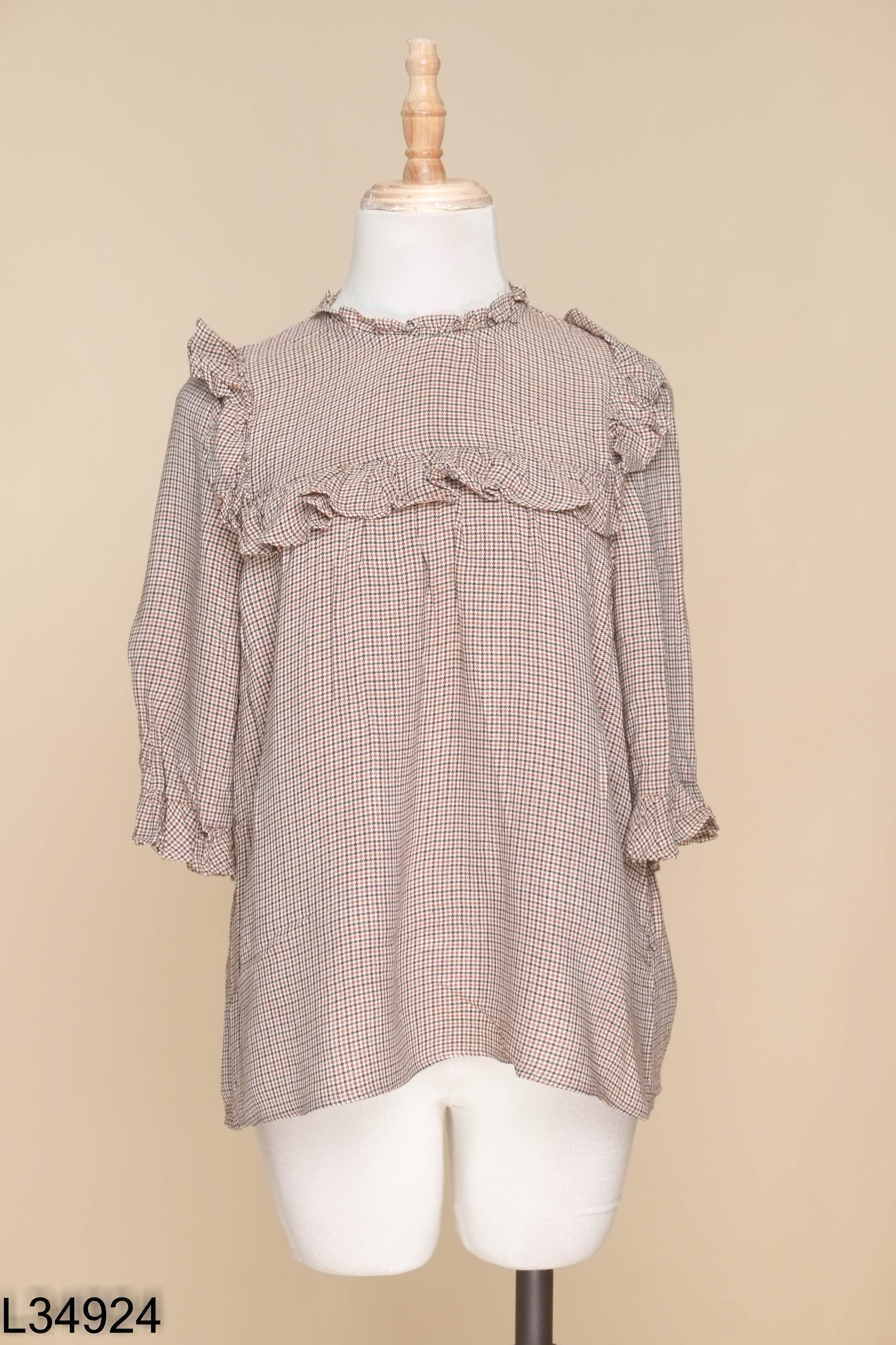 NEWTAG ZARA áo nâu kẻ bèo