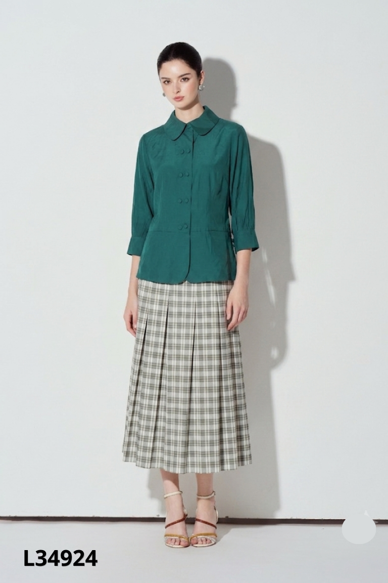 NEWTAG BY HUONG set xanh+váy kẻ
