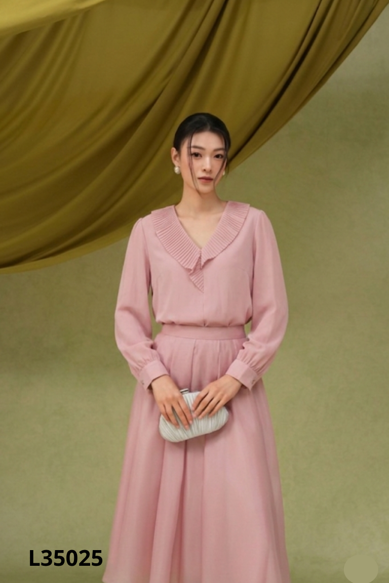 Áo FIONA hồng cổ bèo