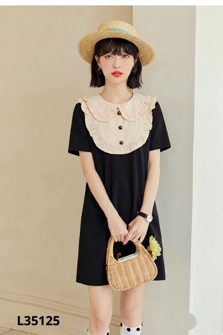 NEW Váy đen phối nâu đính đá