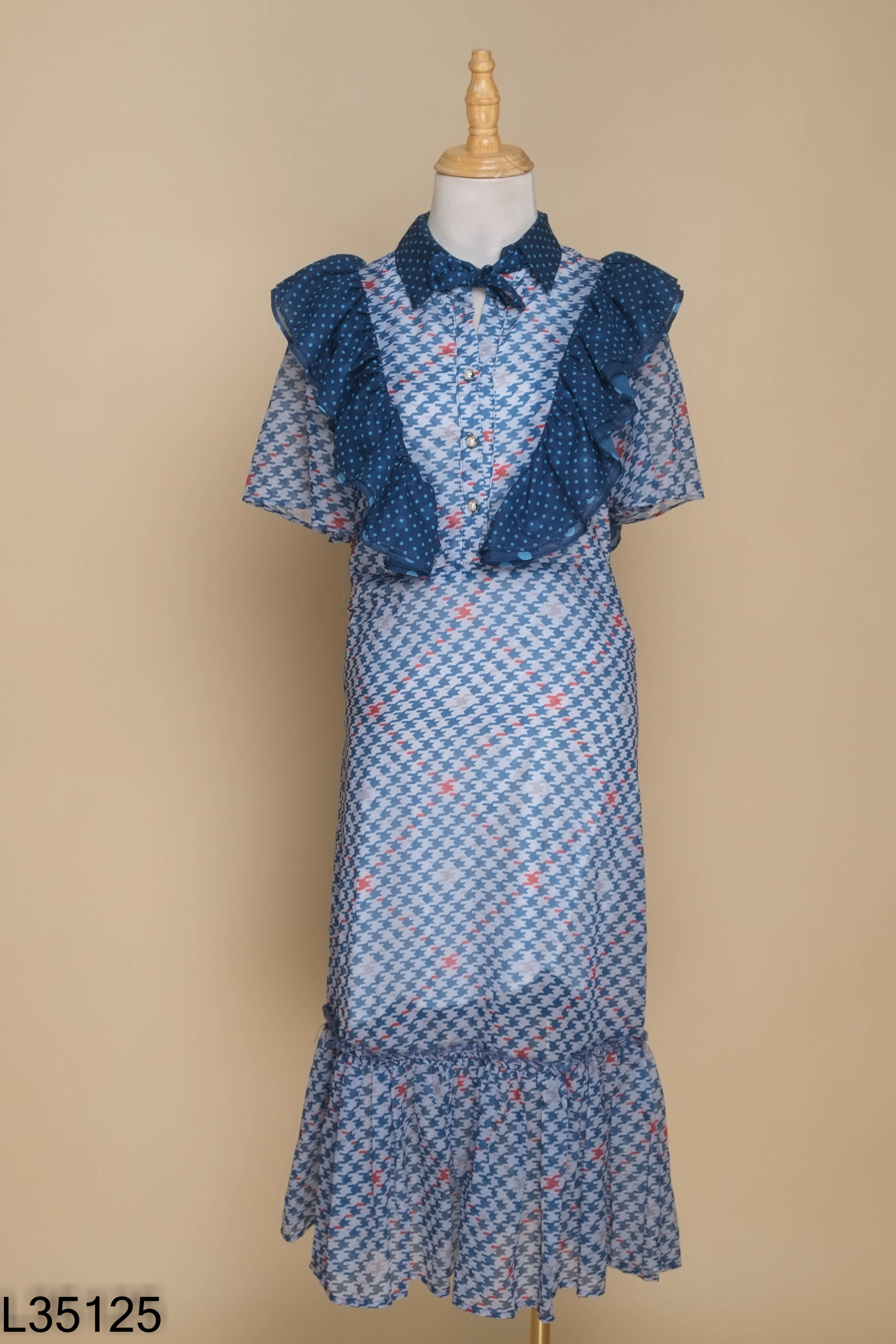 NEW Váy voan họa tiết xanh