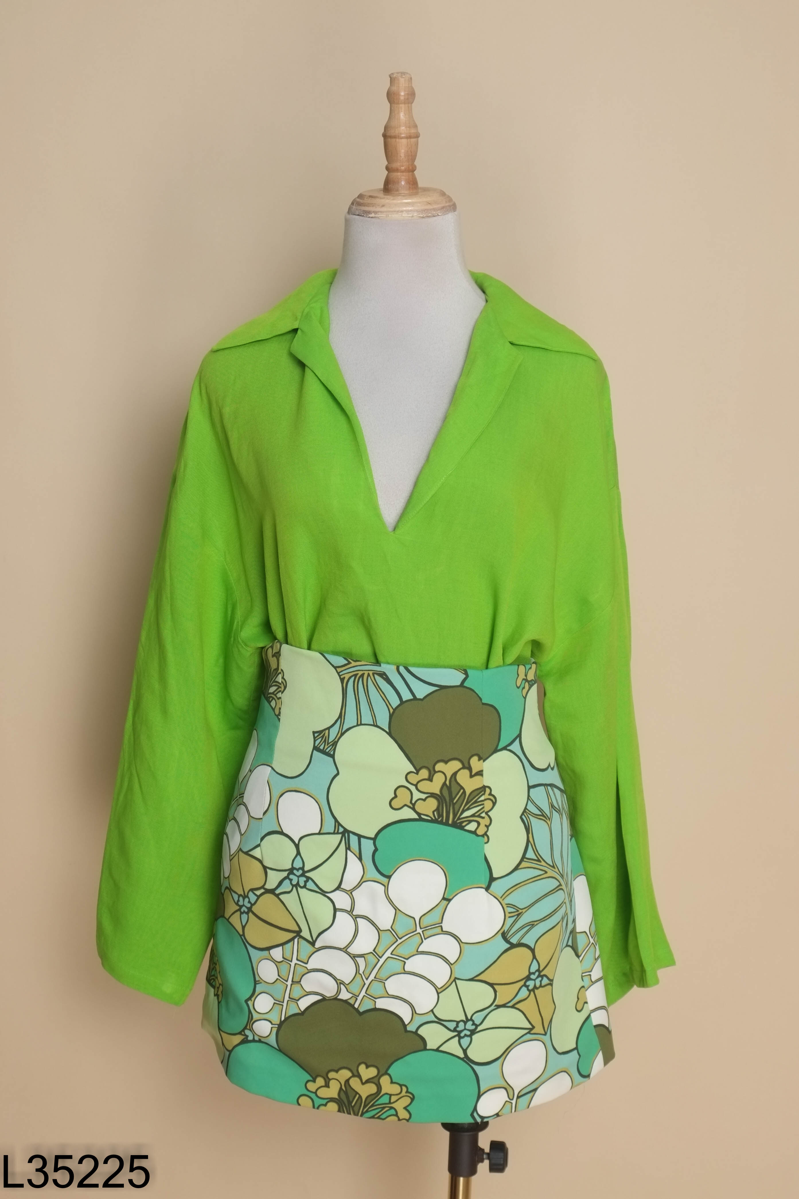 Set Áo sơ mi ZARA linen xanh + chân váy