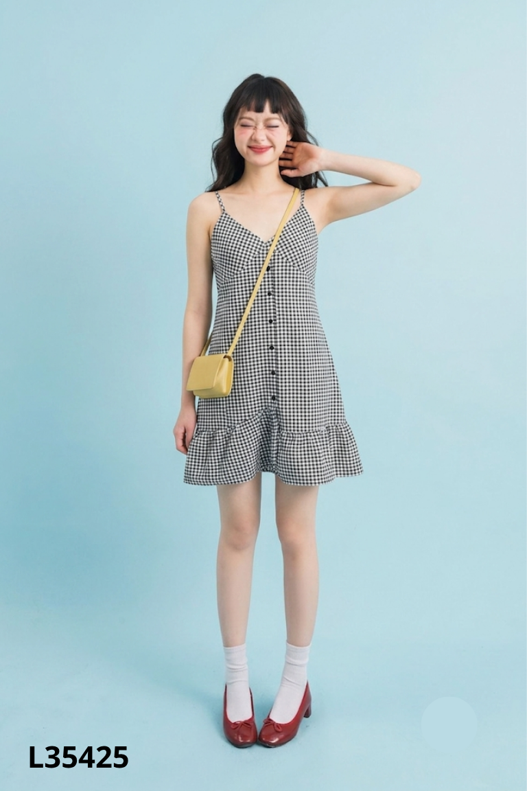 Váy hai dây BLEU BIRD đen kẻ caro