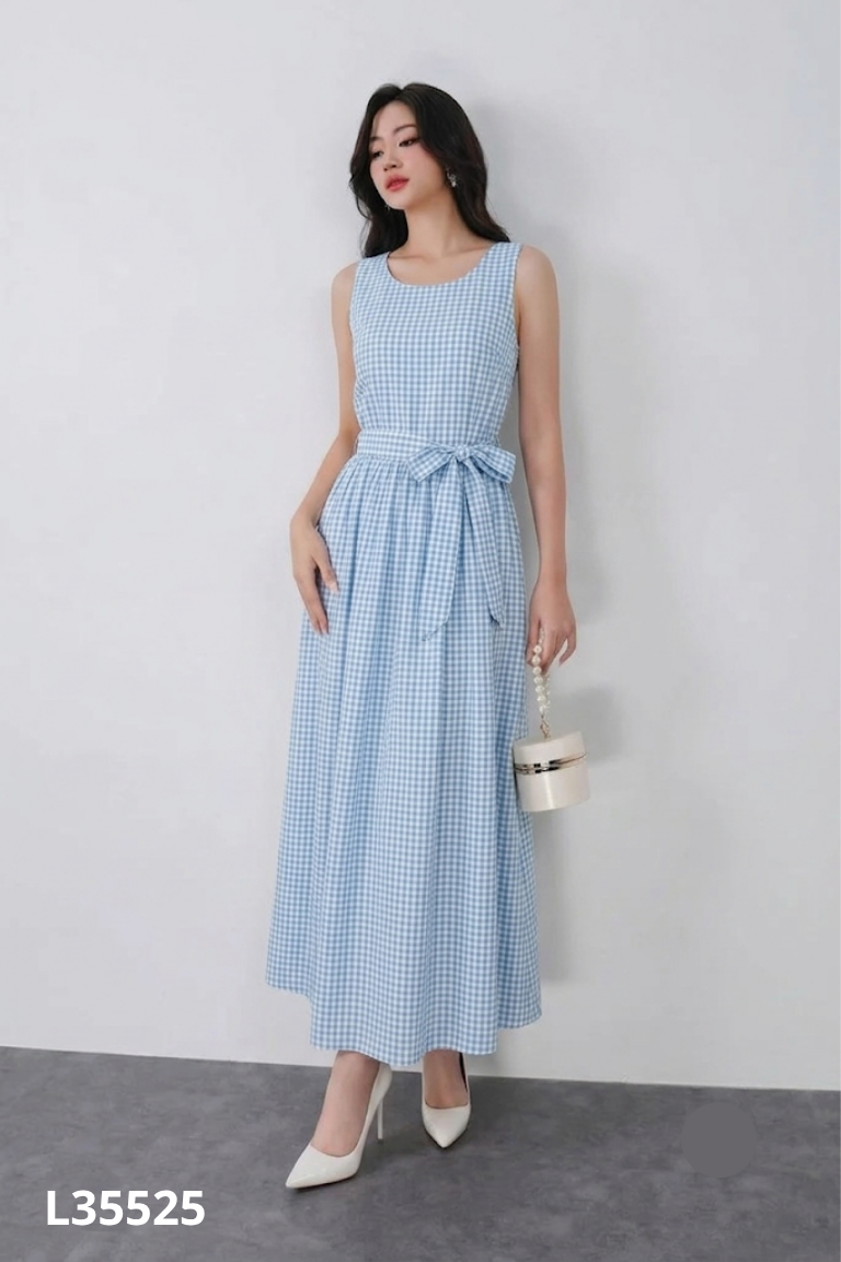Yếm váy xanh kẻ caro be