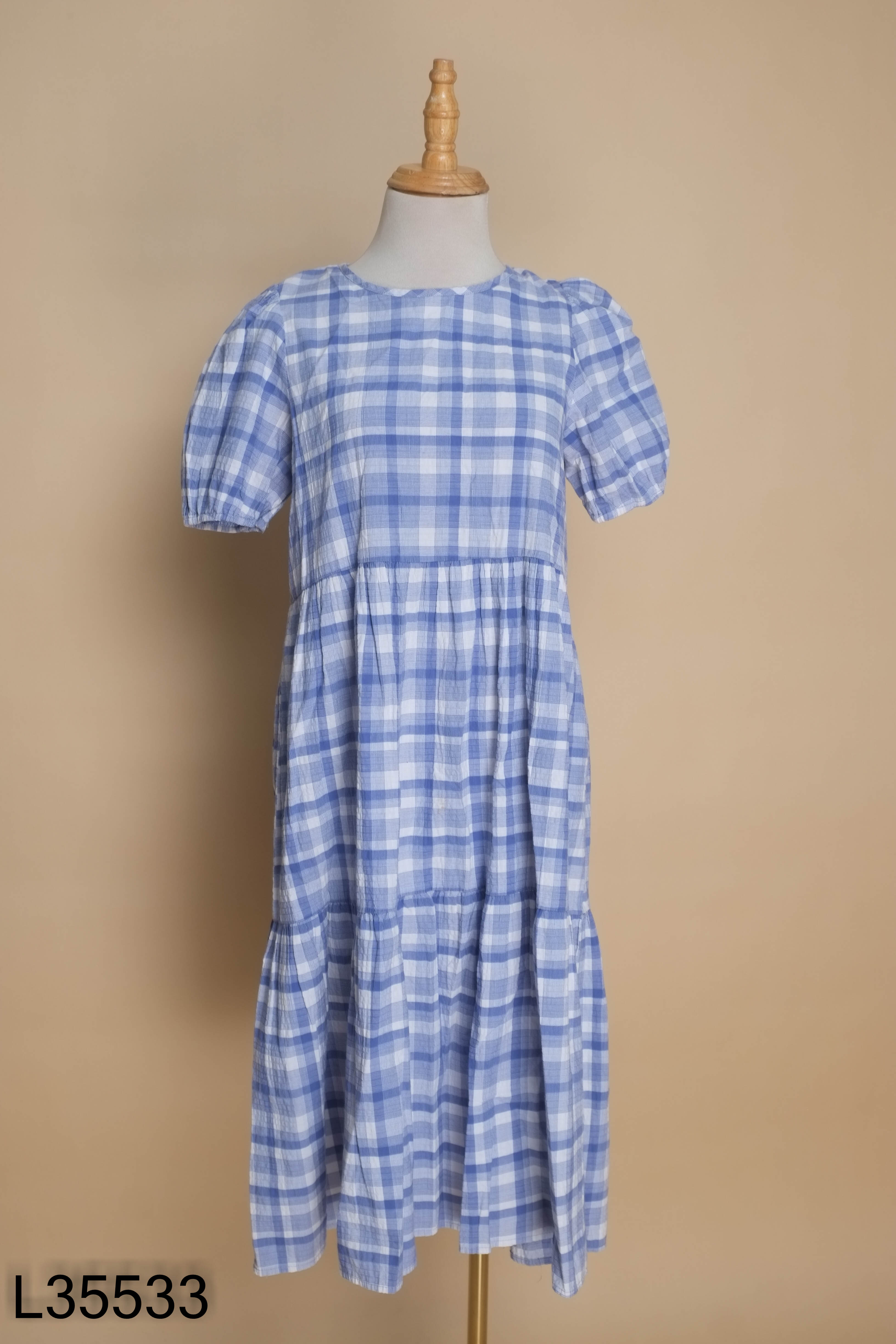 Váy babydoll LIBE xanh kẻ caro