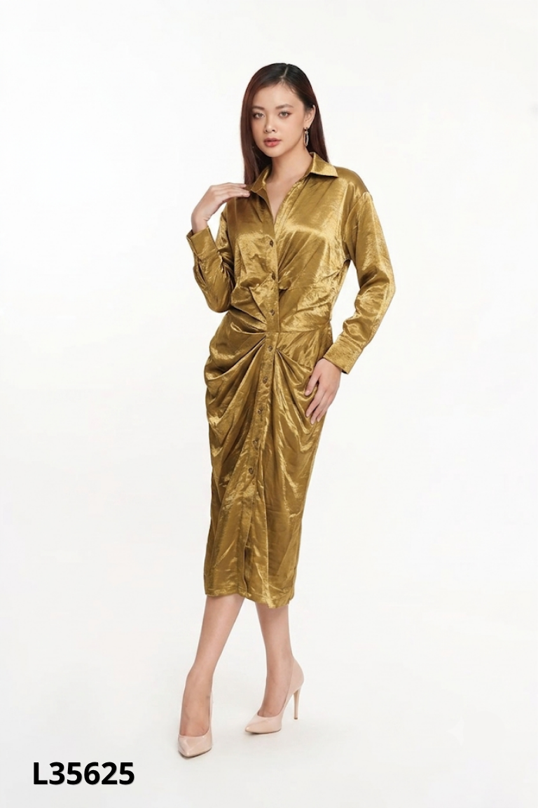 Váy nâu trơn cổ sơ mi