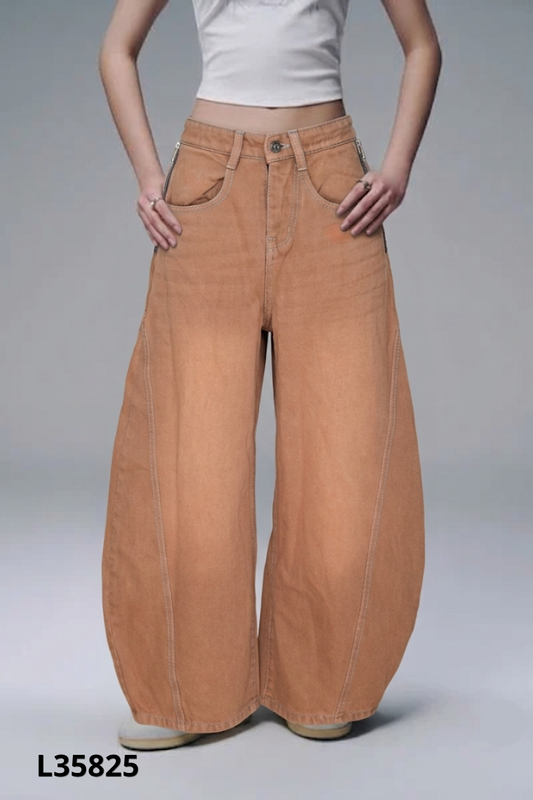 Quần jeans nâu suông