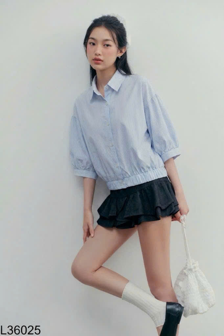 Áo sơ mi trắng kẻ crotop S.PEARL