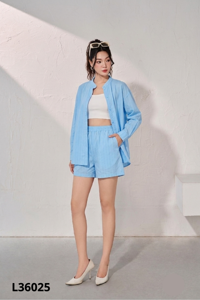 Set bộ xanh kẻ+quần