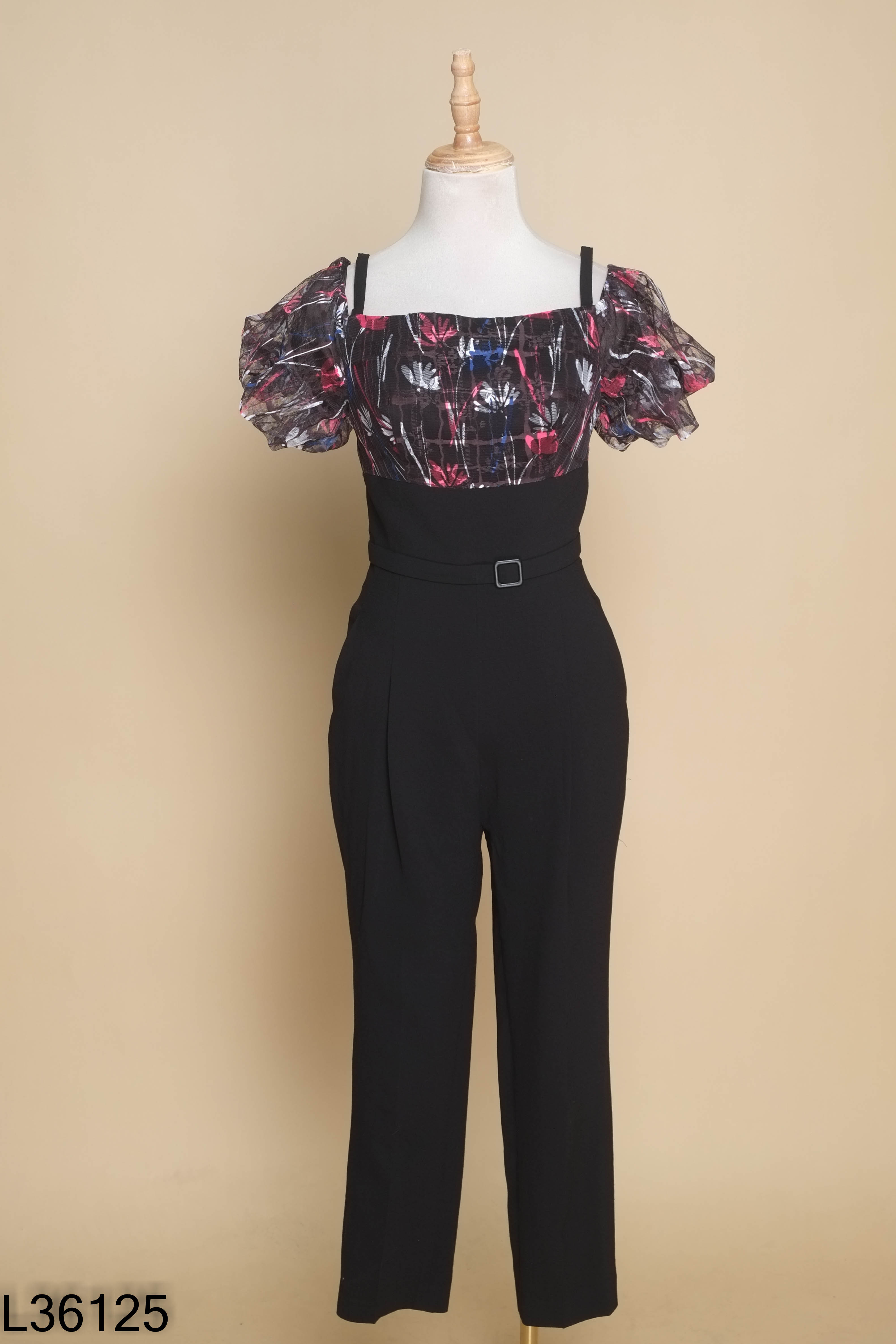 Jumpsuits ELISE đen phối họa tiết hoa