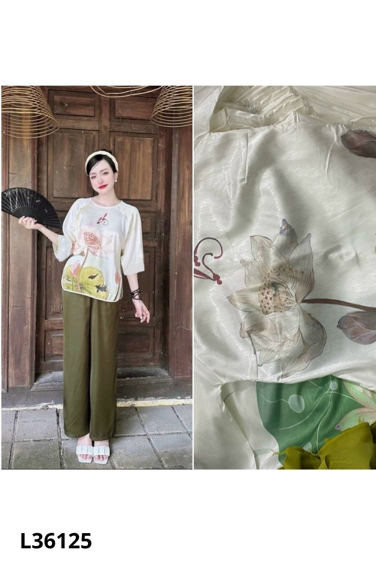 Set áo voan be + quần lụa xanh