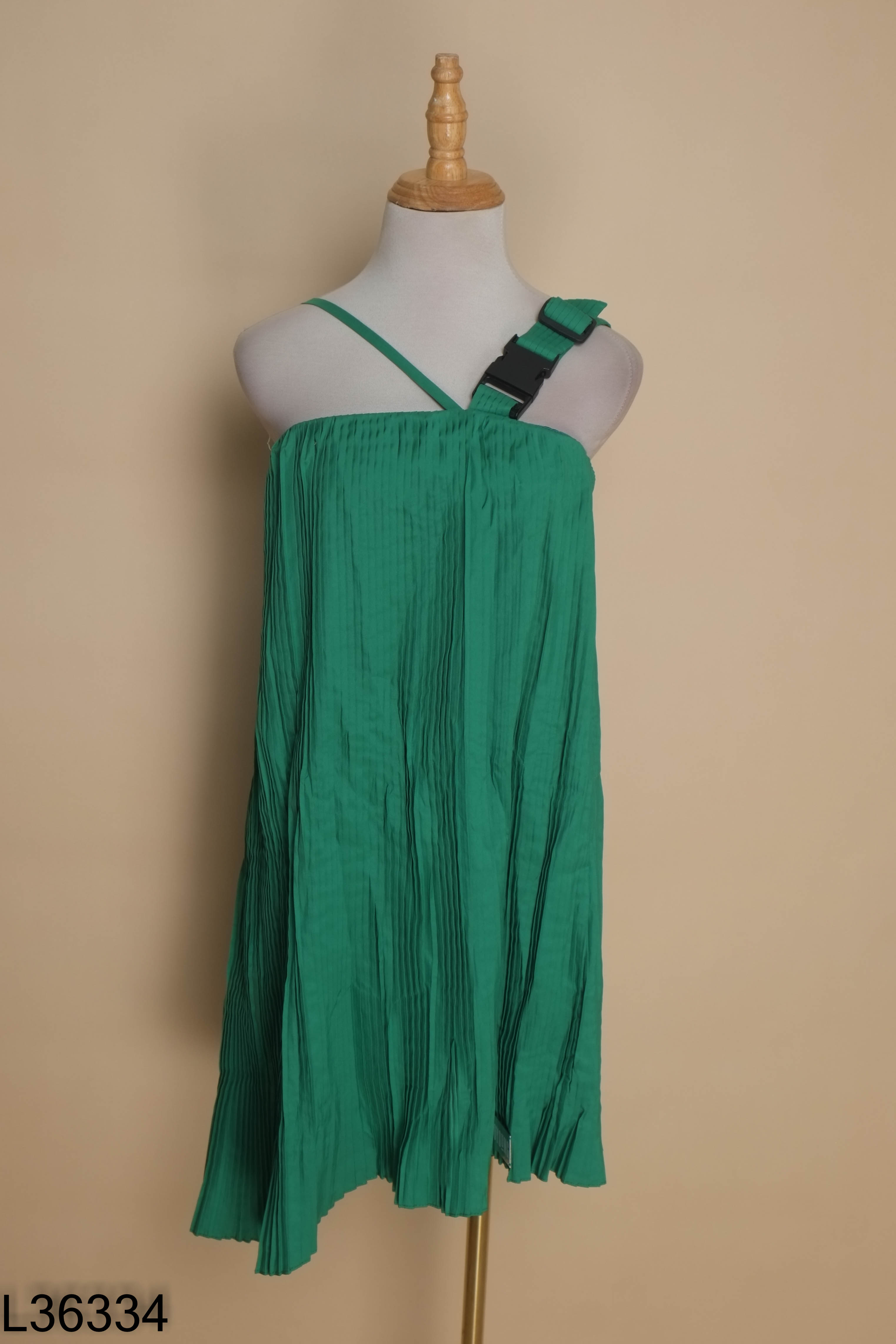 Váy SOYOUNG xanh xếp ly nhỏ