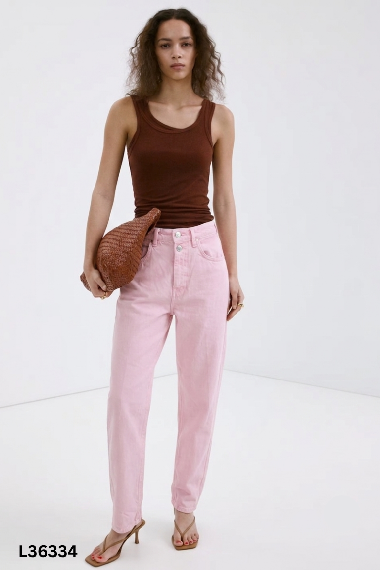 Quần jeans MANGO hồng baggy