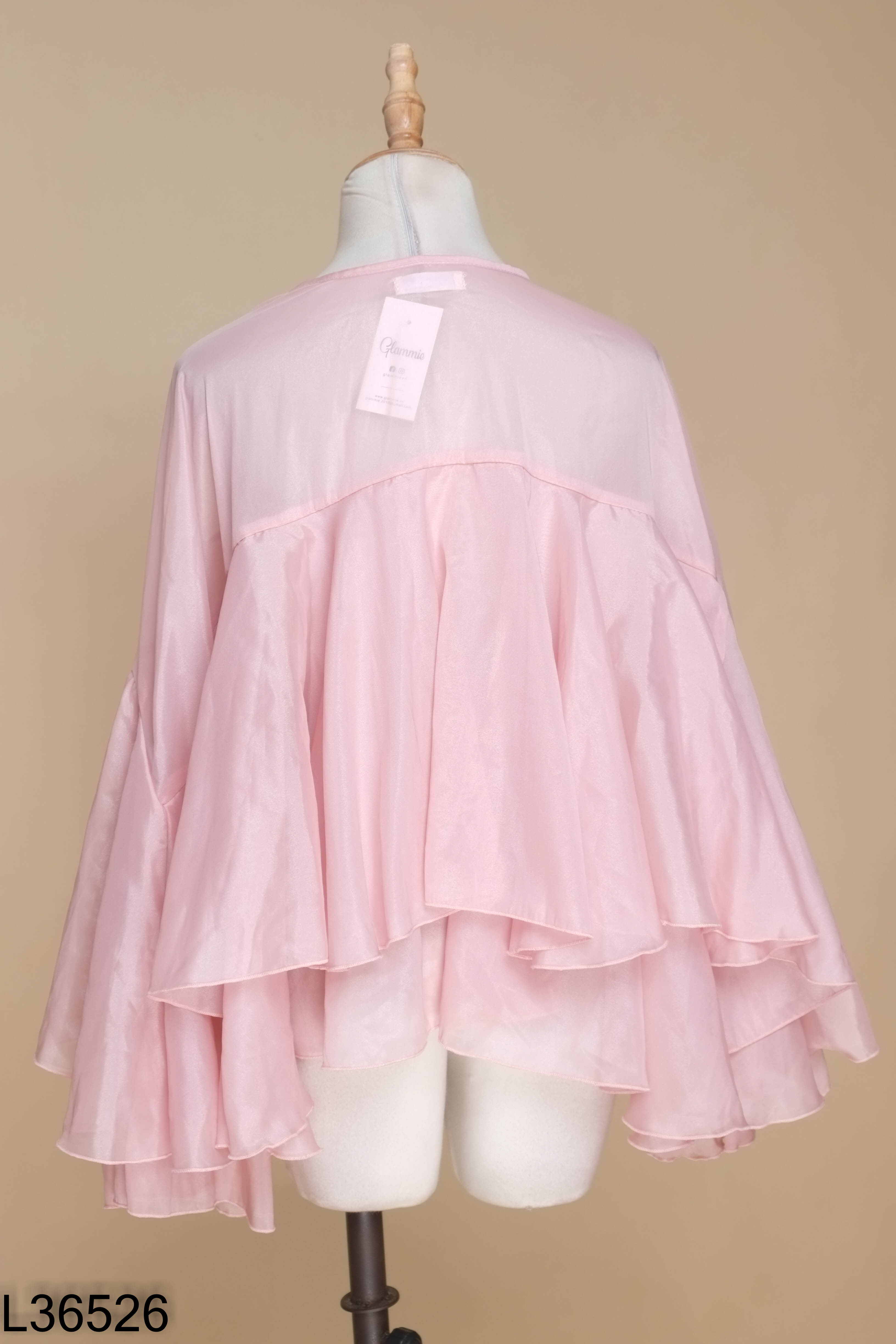 Áo voan babydoll hồng phối bèo