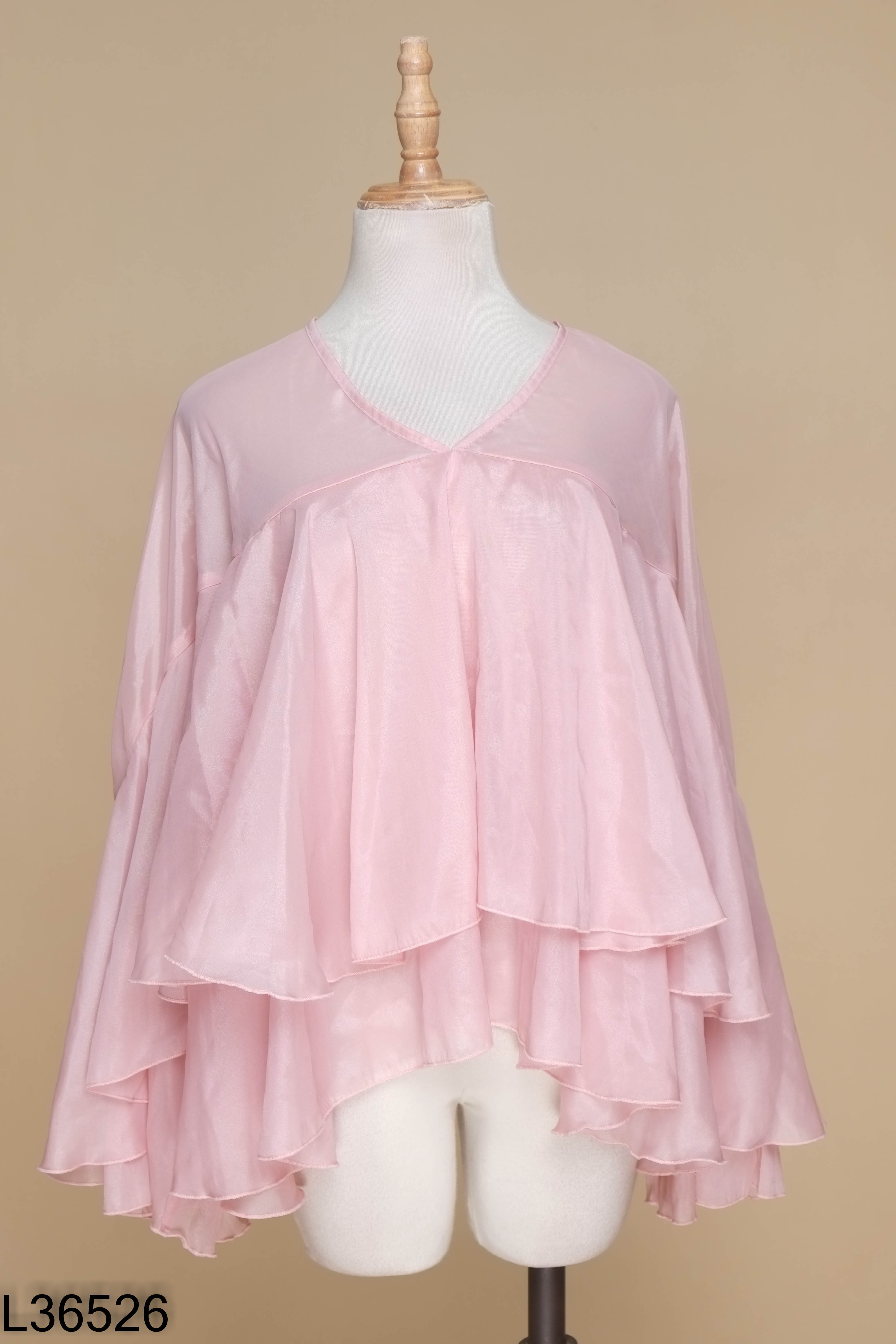 Áo voan babydoll hồng phối bèo