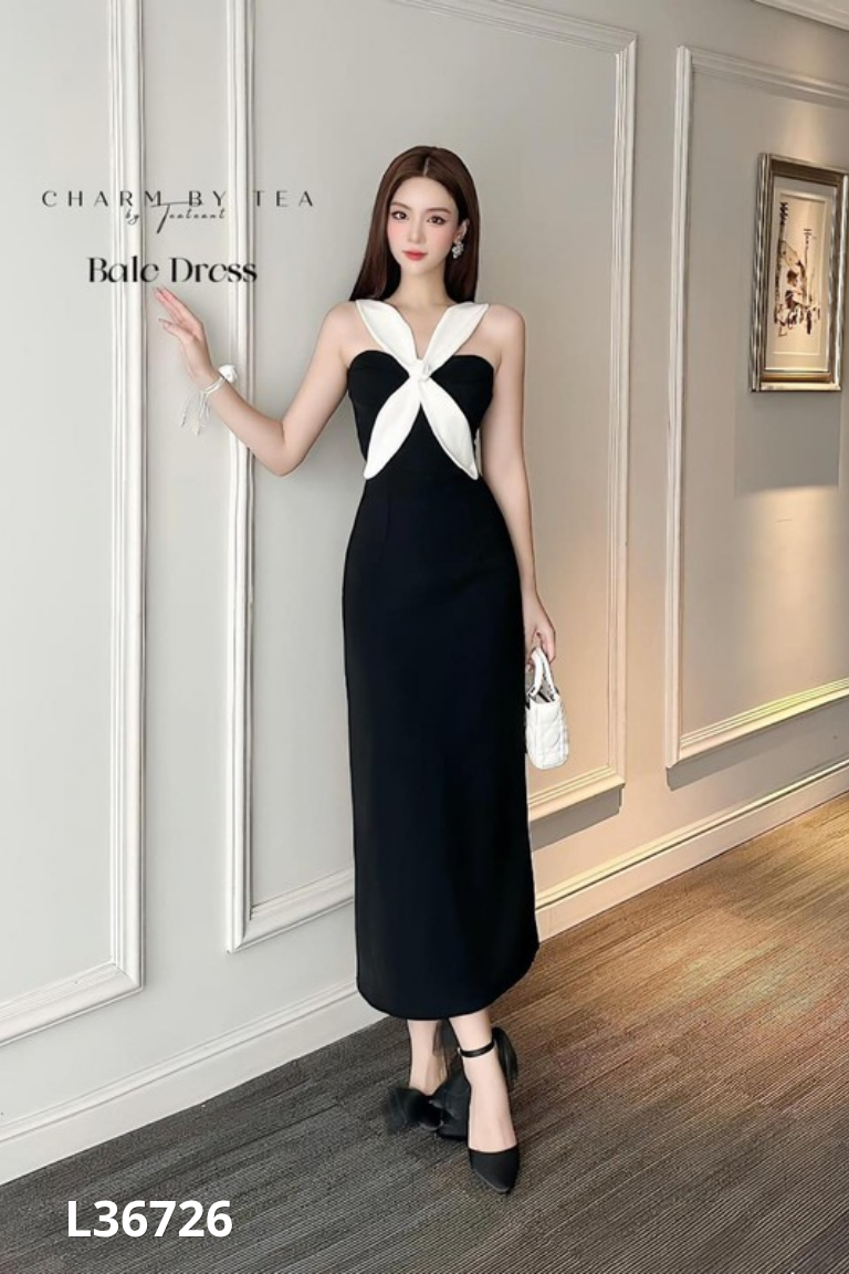 Váy đen CHARM BY TEA viền trắng