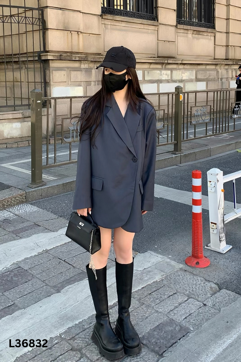 Áo blazer xám trơn